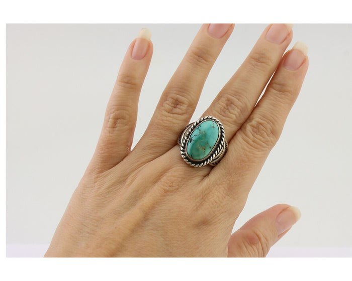 Navajo Ring 925 Silver Natural Turquoise Signed M Montoya Size 6.5 C.80's