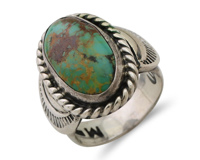 Navajo Ring 925 Silver Natural Turquoise Signed M Montoya Size 7.5 C.80's
