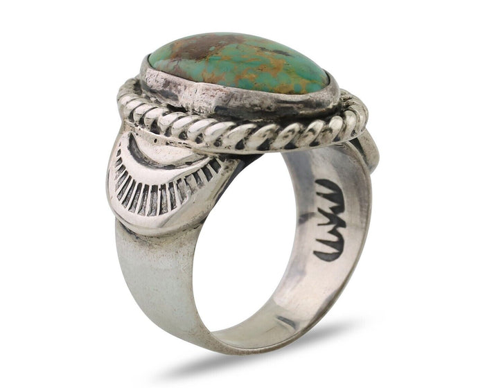 Navajo Ring 925 Silver Natural Turquoise Signed M Montoya Size 7.5 C.80's