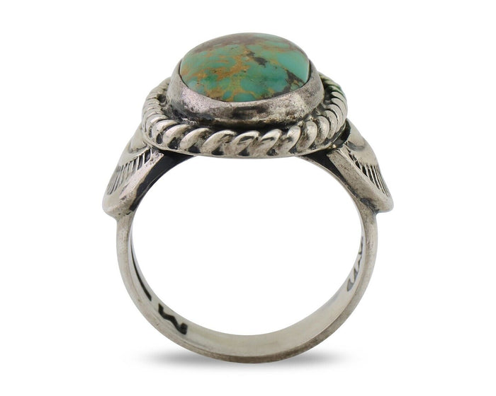 Navajo Ring 925 Silver Natural Turquoise Signed M Montoya Size 7.5 C.80's