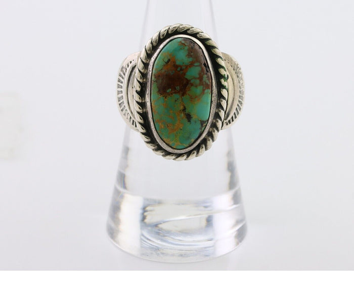 Navajo Ring 925 Silver Natural Turquoise Signed M Montoya Size 7.5 C.80's