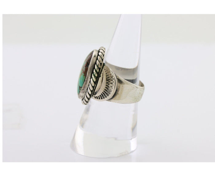 Navajo Ring 925 Silver Natural Turquoise Signed M Montoya Size 7.5 C.80's