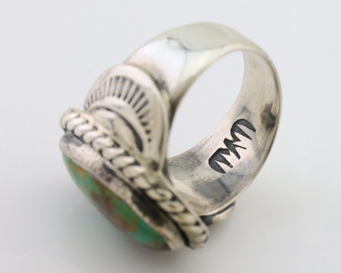 Navajo Ring 925 Silver Natural Turquoise Signed M Montoya Size 7.5 C.80's