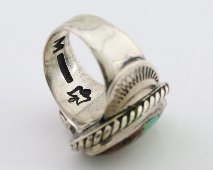 Navajo Ring 925 Silver Natural Turquoise Signed M Montoya Size 7.5 C.80's