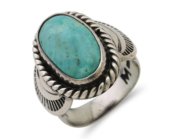 Navajo Ring 925 Silver Natural Turquoise Signed M Montoya Size 8.25 C.80's