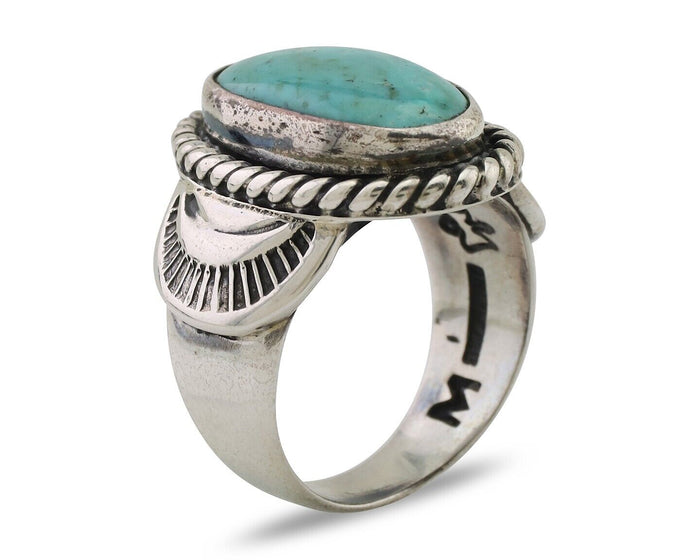 Navajo Ring 925 Silver Natural Turquoise Signed M Montoya Size 8.25 C.80's