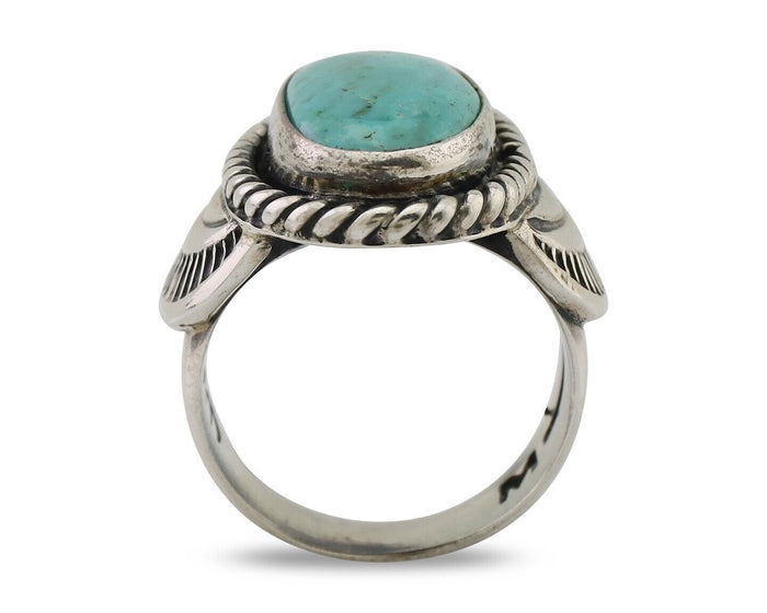 Navajo Ring 925 Silver Natural Turquoise Signed M Montoya Size 8.25 C.80's