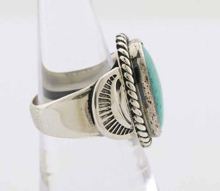 Navajo Ring 925 Silver Natural Turquoise Signed M Montoya Size 8.25 C.80's