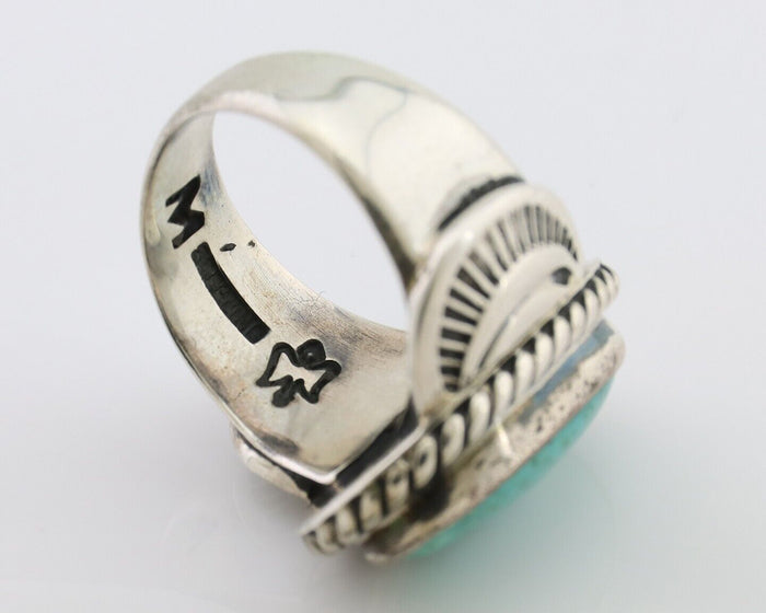 Navajo Ring 925 Silver Natural Turquoise Signed M Montoya Size 8.25 C.80's