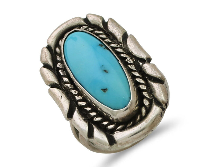 Navajo Ring 925 Silver Natural Turquoise Signed Montoya Size 6.0 C.80's