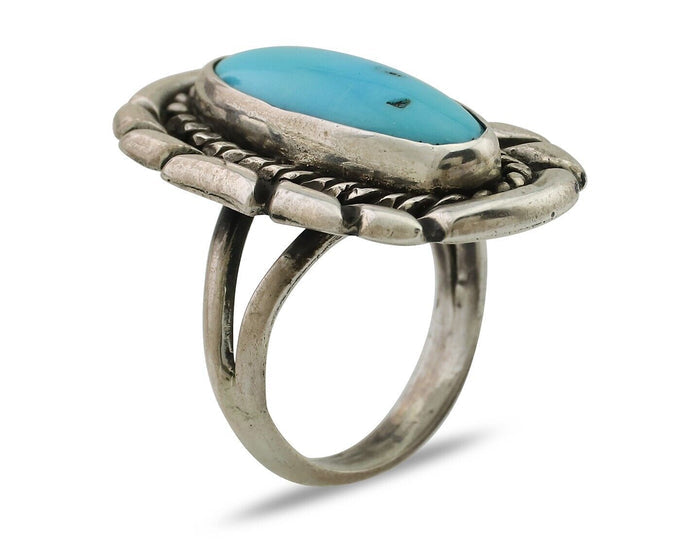 Navajo Ring 925 Silver Natural Turquoise Signed Montoya Size 6.0 C.80's