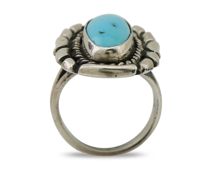 Navajo Ring 925 Silver Natural Turquoise Signed Montoya Size 6.0 C.80's