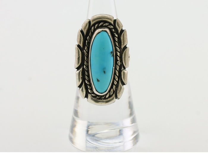 Navajo Ring 925 Silver Natural Turquoise Signed Montoya Size 6.0 C.80's