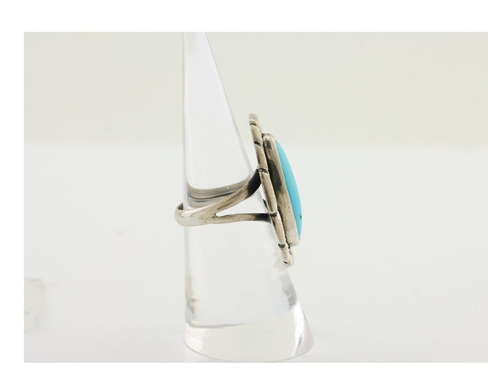Navajo Ring 925 Silver Natural Turquoise Signed Montoya Size 6.0 C.80's