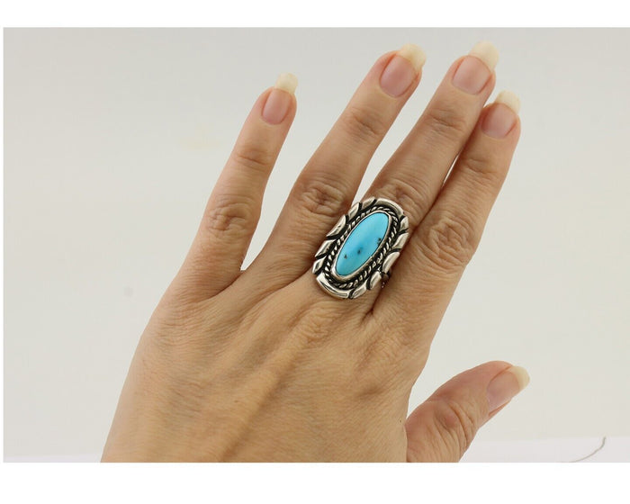Navajo Ring 925 Silver Natural Turquoise Signed Montoya Size 6.0 C.80's