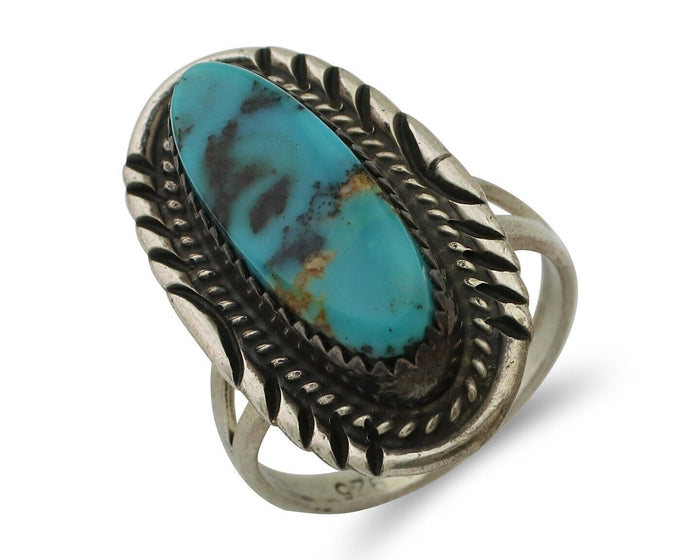 Navajo Ring 925 Silver Natural Turquoise Signed USA C.80's