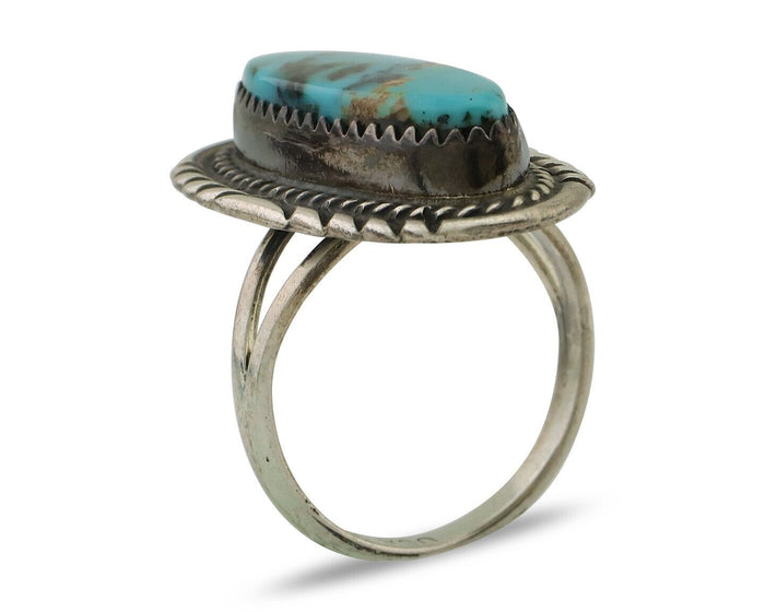 Navajo Ring 925 Silver Natural Turquoise Signed USA C.80's