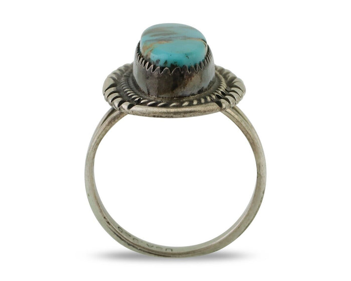 Navajo Ring 925 Silver Natural Turquoise Signed USA C.80's