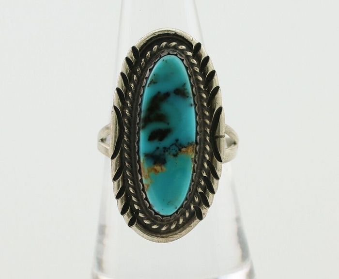 Navajo Ring 925 Silver Natural Turquoise Signed USA C.80's