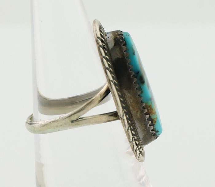 Navajo Ring 925 Silver Natural Turquoise Signed USA C.80's