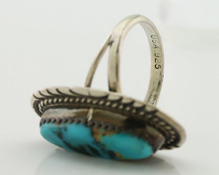 Navajo Ring 925 Silver Natural Turquoise Signed USA C.80's