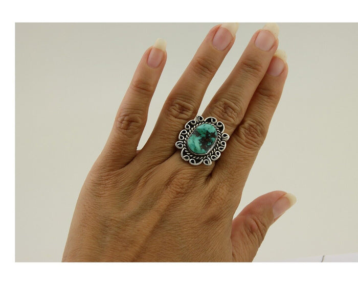 Navajo Ring 925 Silver Royston Turquoise Artist Siged W C.80's