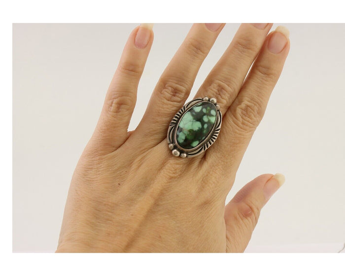 Navajo Ring 925 Silver Royston Turquoise Artist Signed Big T C.80's