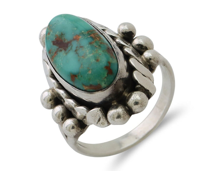 Navajo Ring 925 Silver Royston Turquoise Native Artist Signed P Size 7.5 C.80's