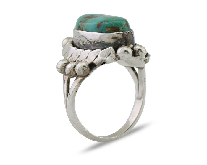 Navajo Ring 925 Silver Royston Turquoise Native Artist Signed P Size 7.5 C.80's