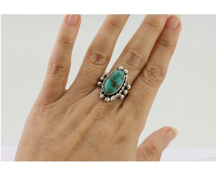 Navajo Ring 925 Silver Royston Turquoise Native Artist Signed P Size 7.5 C.80's