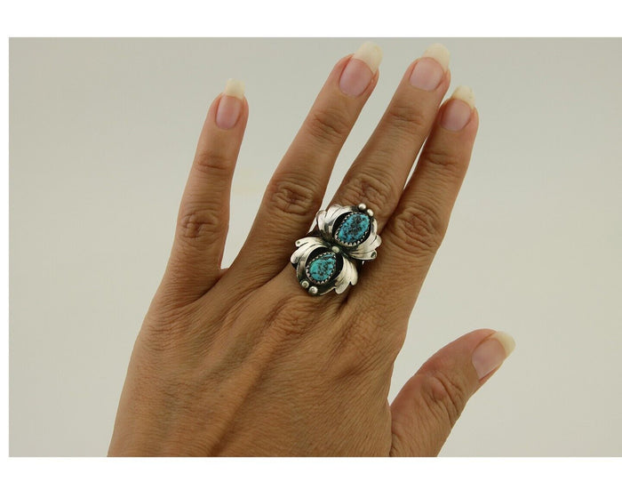 Navajo Ring 925 Silver Sea Foam Turquoise Native American Artist C.80's