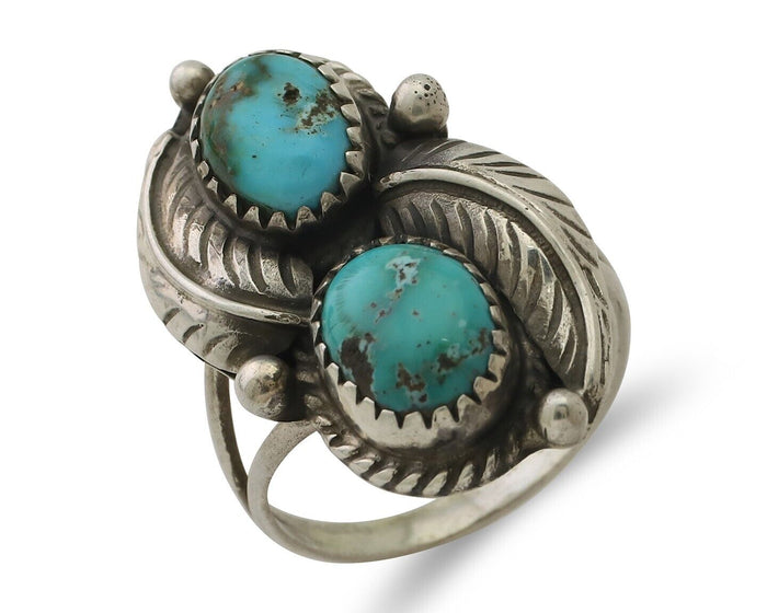 Navajo Ring 925 Silver Signed MC Blue Gem Turquoise C.80's