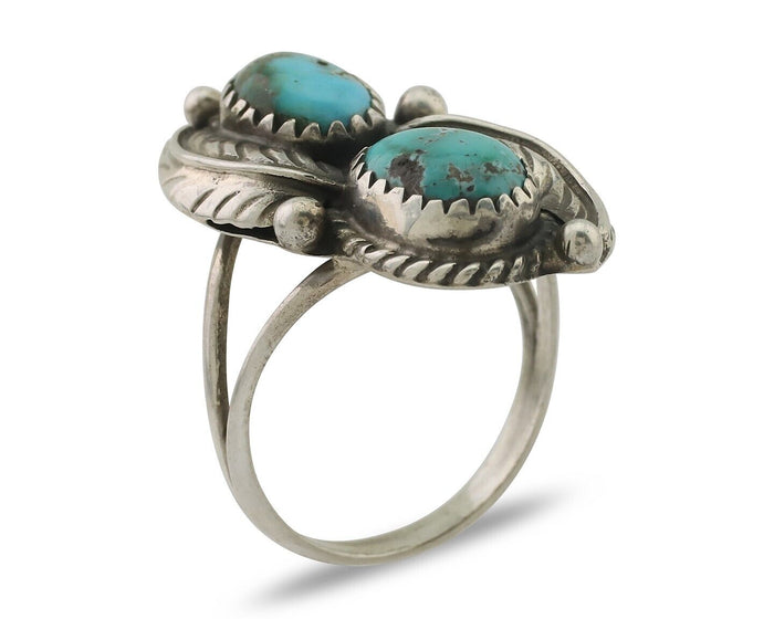 Navajo Ring 925 Silver Signed MC Blue Gem Turquoise C.80's