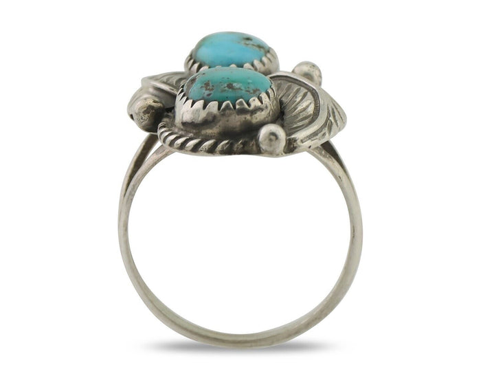 Navajo Ring 925 Silver Signed MC Blue Gem Turquoise C.80's
