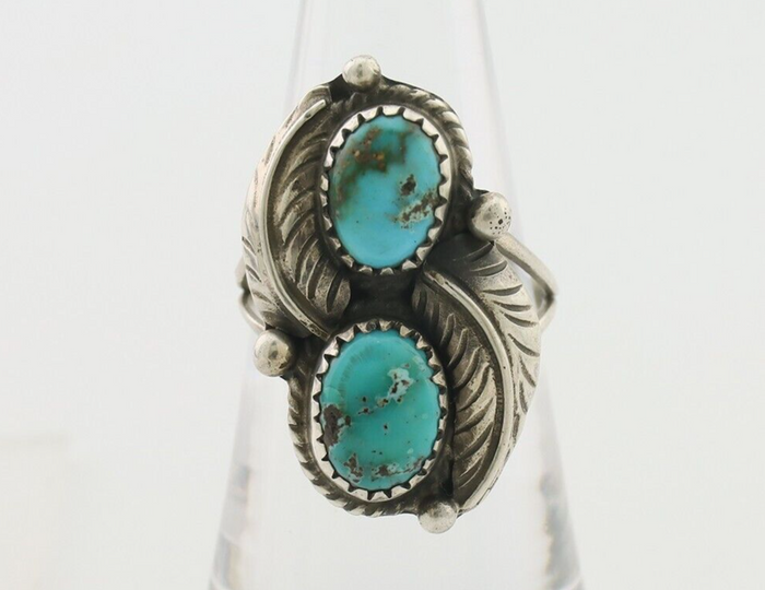 Navajo Ring 925 Silver Signed MC Blue Gem Turquoise C.80's