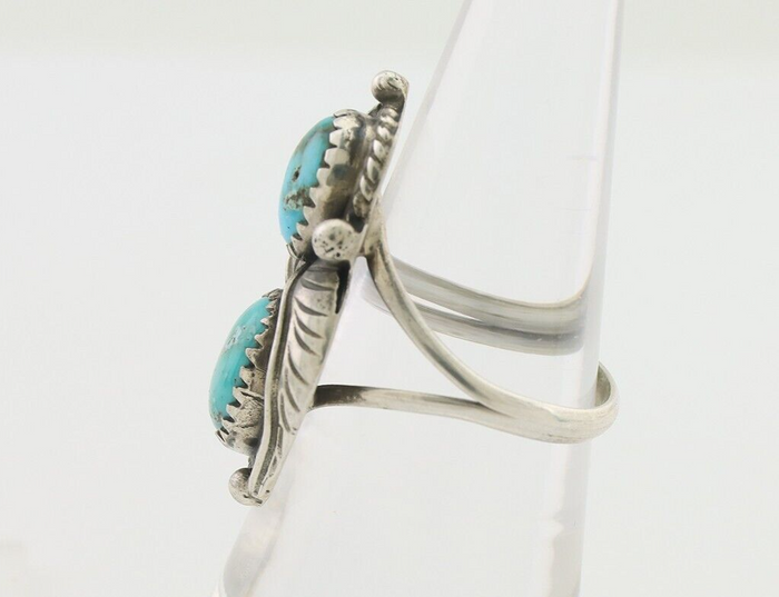 Navajo Ring 925 Silver Signed MC Blue Gem Turquoise C.80's