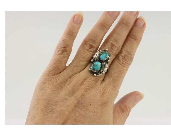 Navajo Ring 925 Silver Signed MC Blue Gem Turquoise C.80's