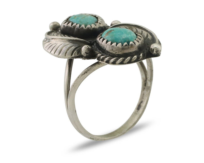 Navajo Ring 925 Silver Signed MC Natural Mined Turquoise C.80's