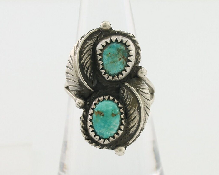 Navajo Ring 925 Silver Signed MC Natural Mined Turquoise C.80's