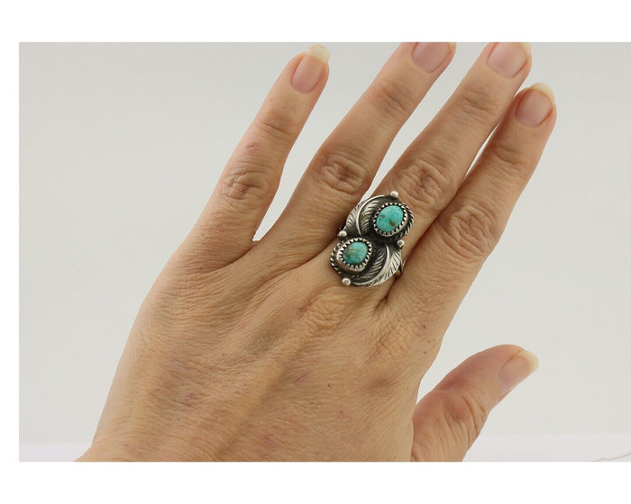 Navajo Ring 925 Silver Signed MC Natural Mined Turquoise C.80's