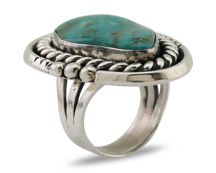 Navajo Ring 925 Silver Simi-Translucent Natural Turquoise Size 6.5 C.80's