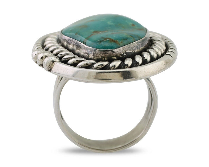 Navajo Ring 925 Silver Simi-Translucent Natural Turquoise Size 6.5 C.80's
