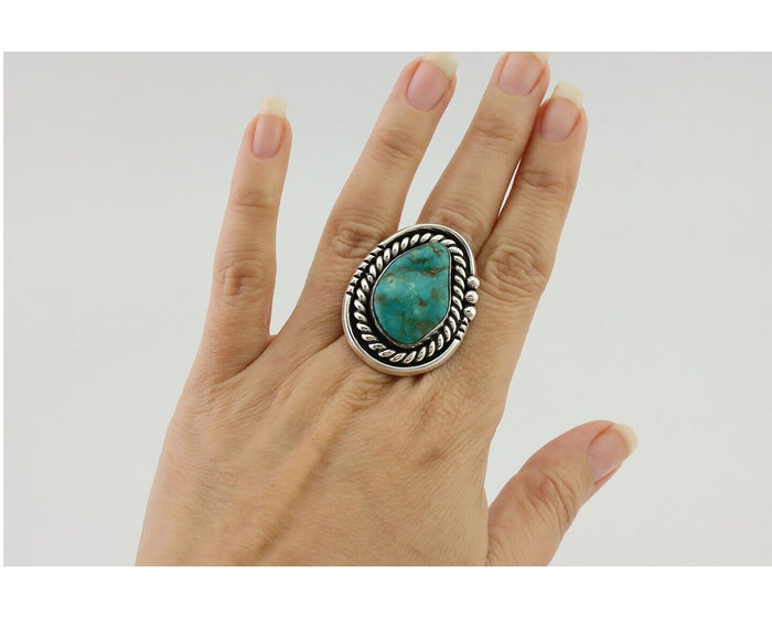 Navajo Ring 925 Silver Simi-Translucent Natural Turquoise Size 6.5 C.80's