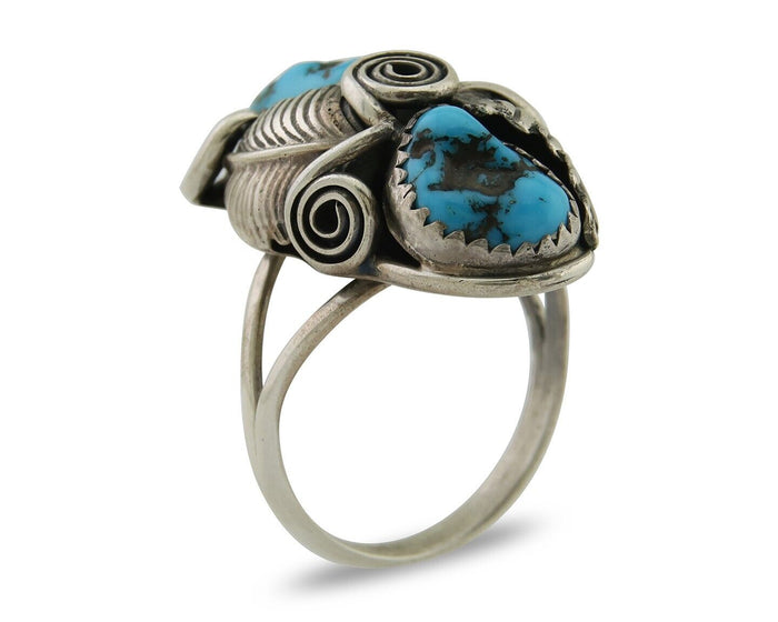 Navajo Ring .925 Silver Sleeping B Turquoise Artist Signed MP C.80's