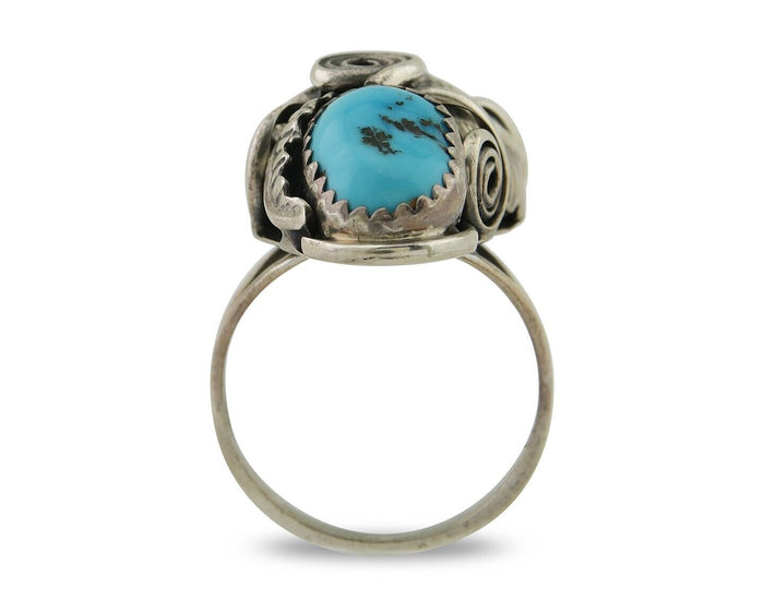 Navajo Ring .925 Silver Sleeping B Turquoise Artist Signed MP C.80's