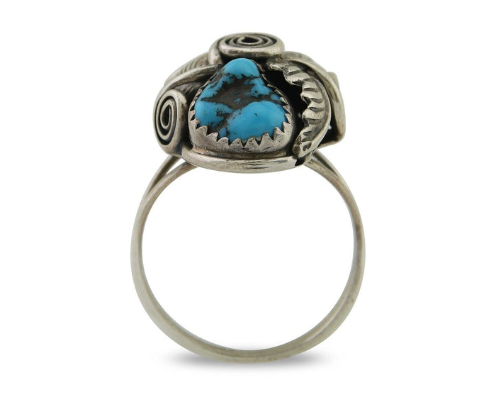 Navajo Ring .925 Silver Sleeping B Turquoise Artist Signed MP C.80's