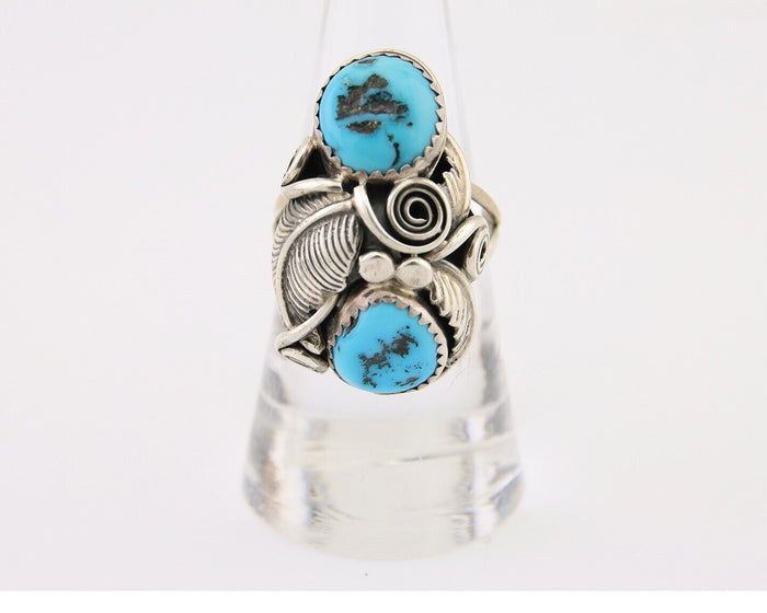 Navajo Ring .925 Silver Sleeping B Turquoise Artist Signed MP C.80's