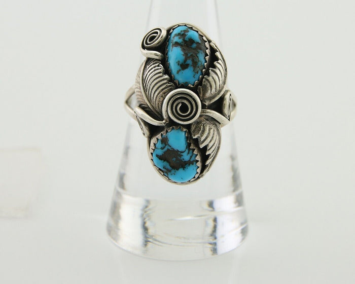 Navajo Ring .925 Silver Sleeping B Turquoise Artist Signed MP C.80's