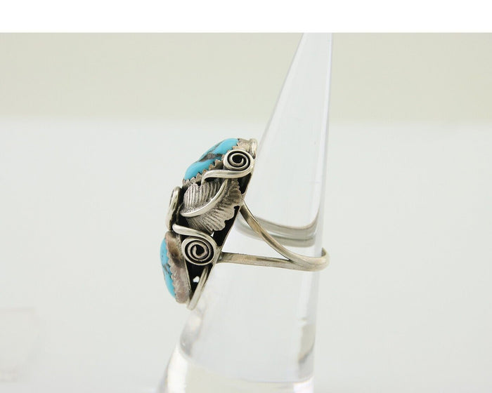 Navajo Ring .925 Silver Sleeping B Turquoise Artist Signed MP C.80's