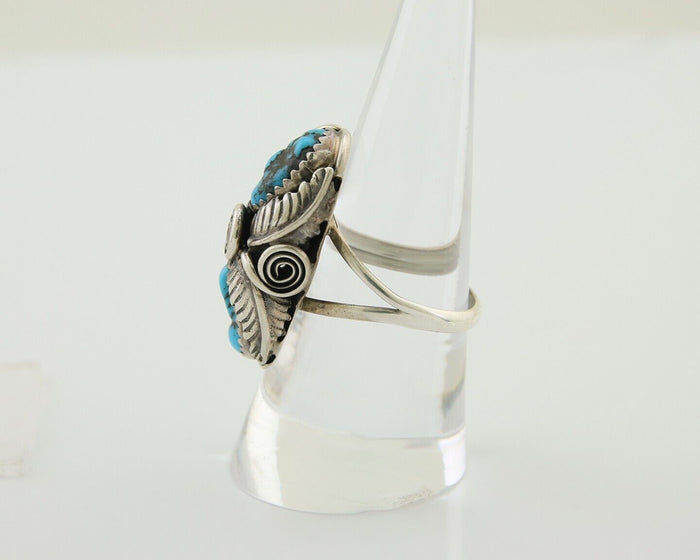Navajo Ring .925 Silver Sleeping B Turquoise Artist Signed MP C.80's